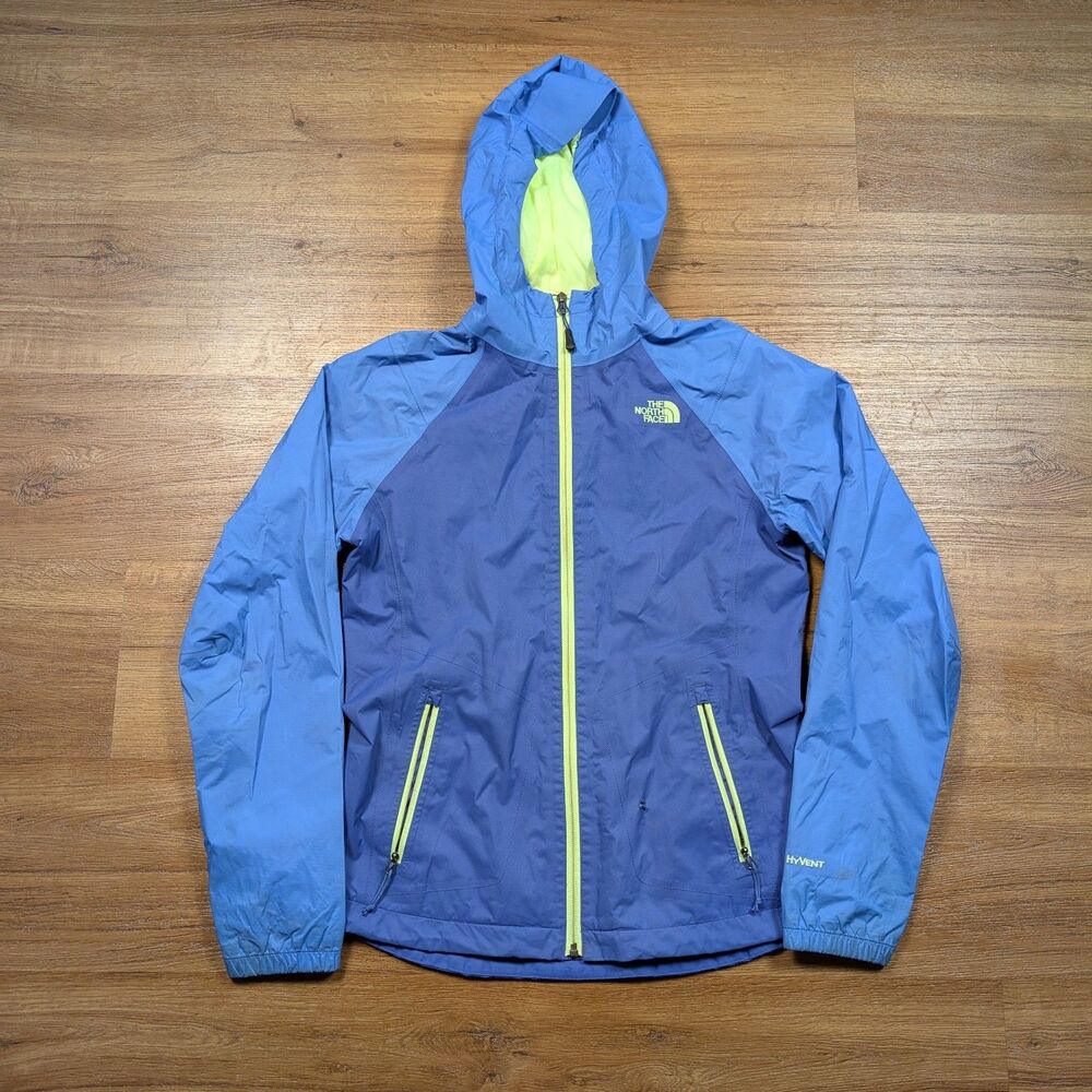 The North Face Rain Jacket Womens S Blue Hyvent Camping Outdoors Hooded Hiking